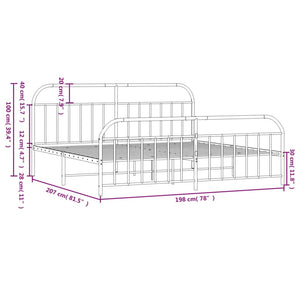 vidaXL Metal Bed Frame with Headboard and Footboard Black 76"x79.9" King-0