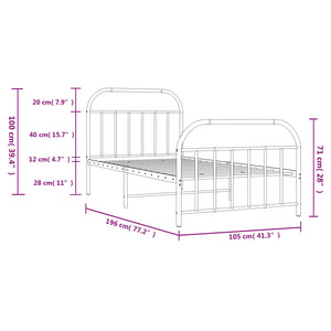 vidaXL Metal Bed Frame with Headboard and Footboard White 39.4"x74.8" Twin-9