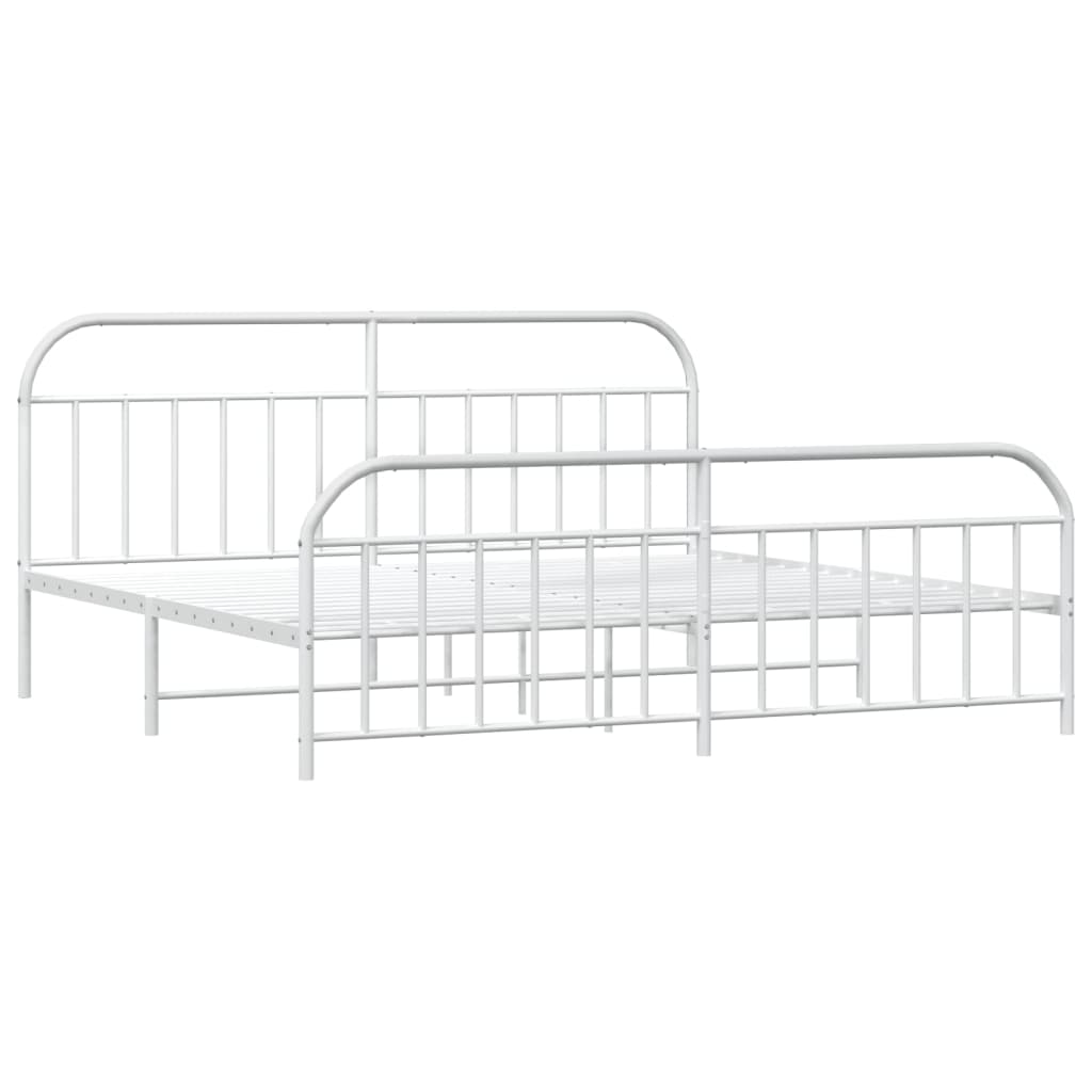 vidaXL Metal Bed Frame with Headboard and Footboard White 76"x79.9" King-5