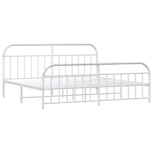 vidaXL Metal Bed Frame with Headboard and Footboard White 76"x79.9" King-5