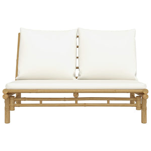 vidaXL Patio Bench with Cream White Cushions Bamboo-2