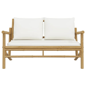 vidaXL Patio Bench with Cream White Cushions Bamboo-2