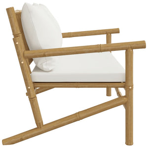 vidaXL Patio Bench with Cream White Cushions Bamboo-3