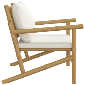 vidaXL Patio Chairs 2 pcs with Cream White Cushions Bamboo-3