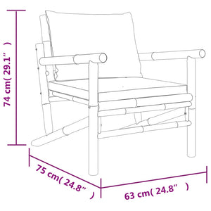 vidaXL Patio Chairs 2 pcs with Cream White Cushions Bamboo-5