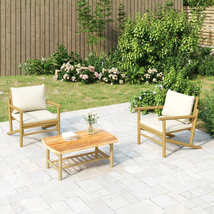 vidaXL Patio Chairs 2 pcs with Cream White Cushions Bamboo-0