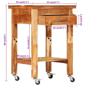 vidaXL Kitchen Cart Wooden Rolling Kitchen Trolley Stand Solid Wood Acacia-6