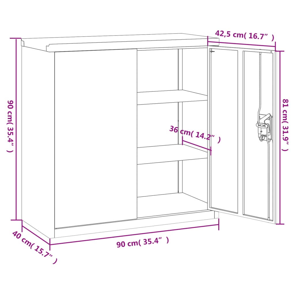 vidaXL Office Cabinet File Cabinet Storage Filing Cabinet with 2 Doors Steel-17