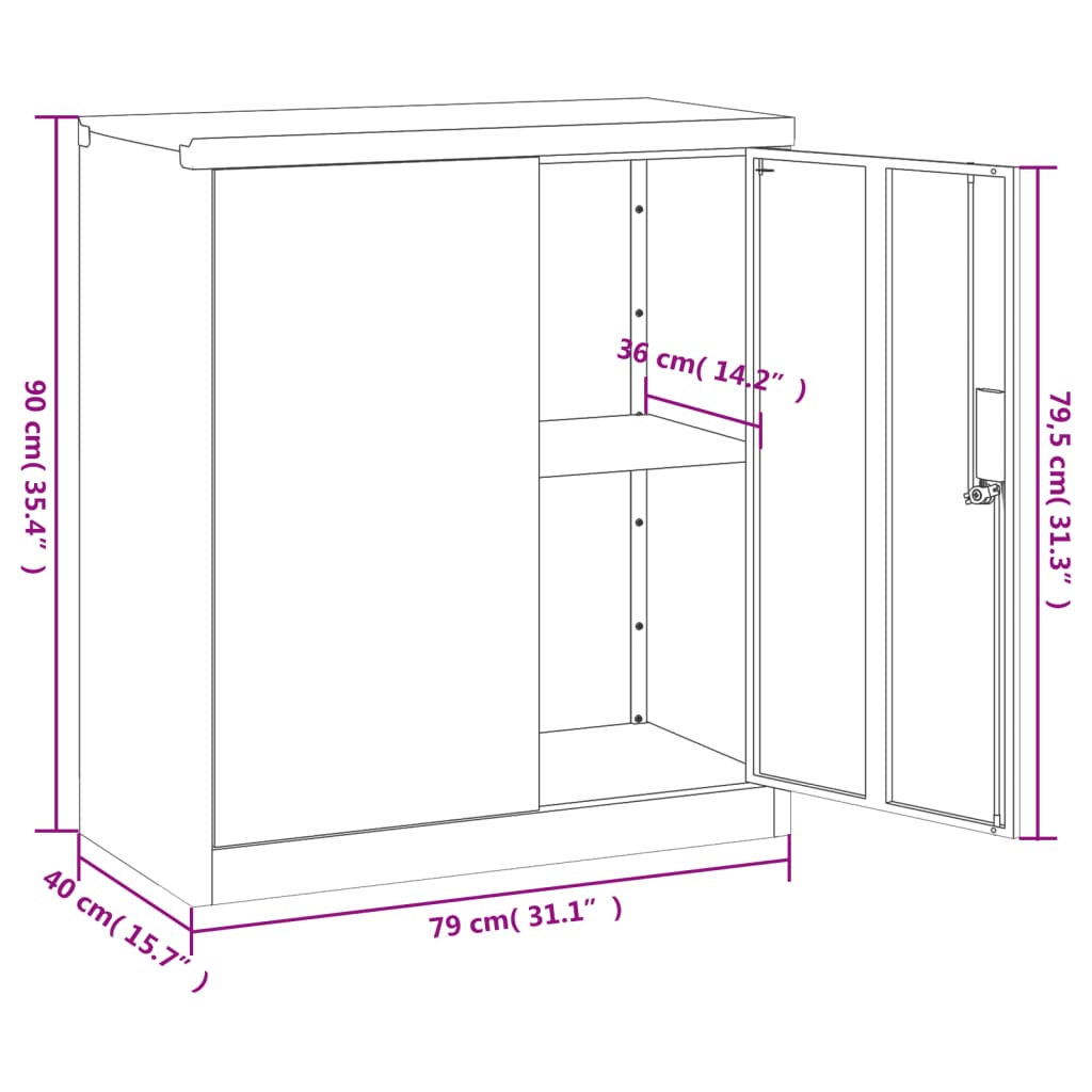 vidaXL File Cabinet Lockable Metal Storage Filing Cabinet with Doors Steel-17