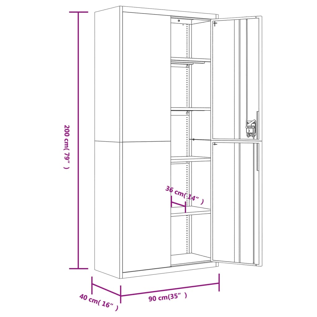 vidaXL Office Cabinet File Cabinet Storage Filing Cabinet with 2 Doors Steel-7