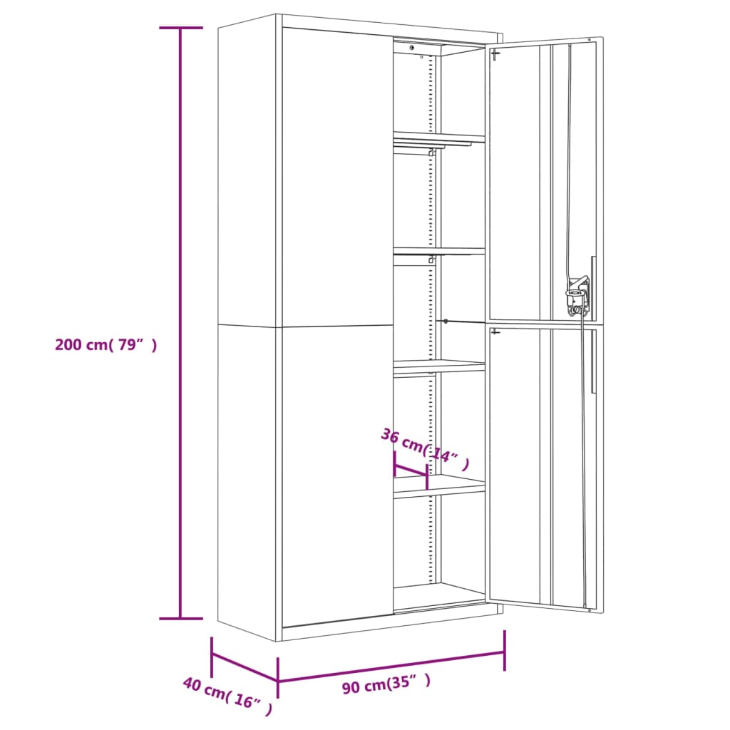 vidaXL Office Cabinet File Cabinet Storage Filing Cabinet with 2 Doors Steel-12