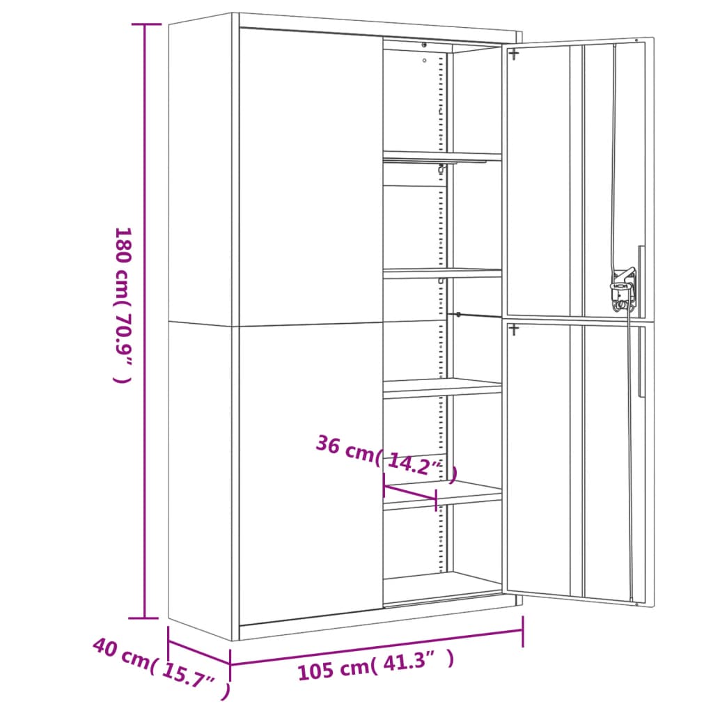 vidaXL File Cabinet Lockable Storage Unit Filing Cabinet with Doors Steel-25