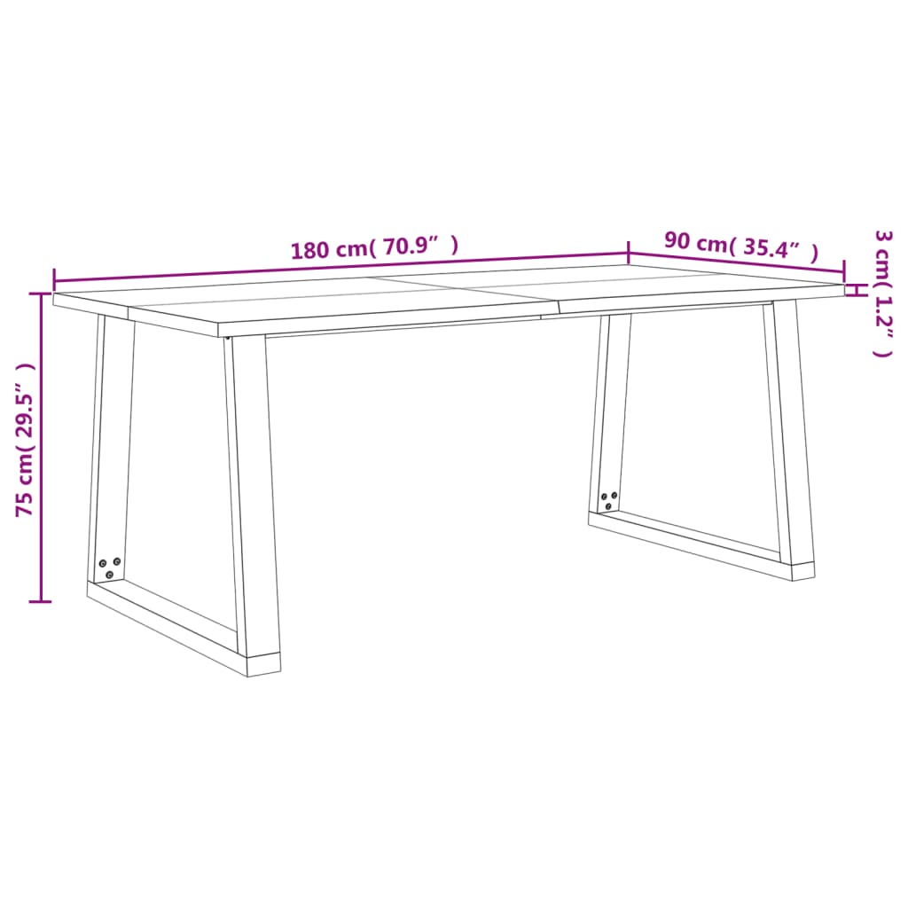 vidaXL Dining Table with Live Edge Dinner Table for Kitchen Solid Wood Acacia-8