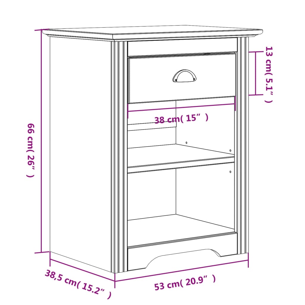 vidaXL Cabinet Nightstand End Side Table with Drawer BODO Solid Wood Pine-25