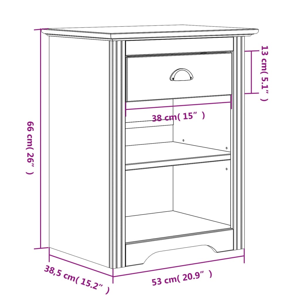 vidaXL Cabinet Nightstand End Side Table with Drawer BODO Solid Wood Pine-17