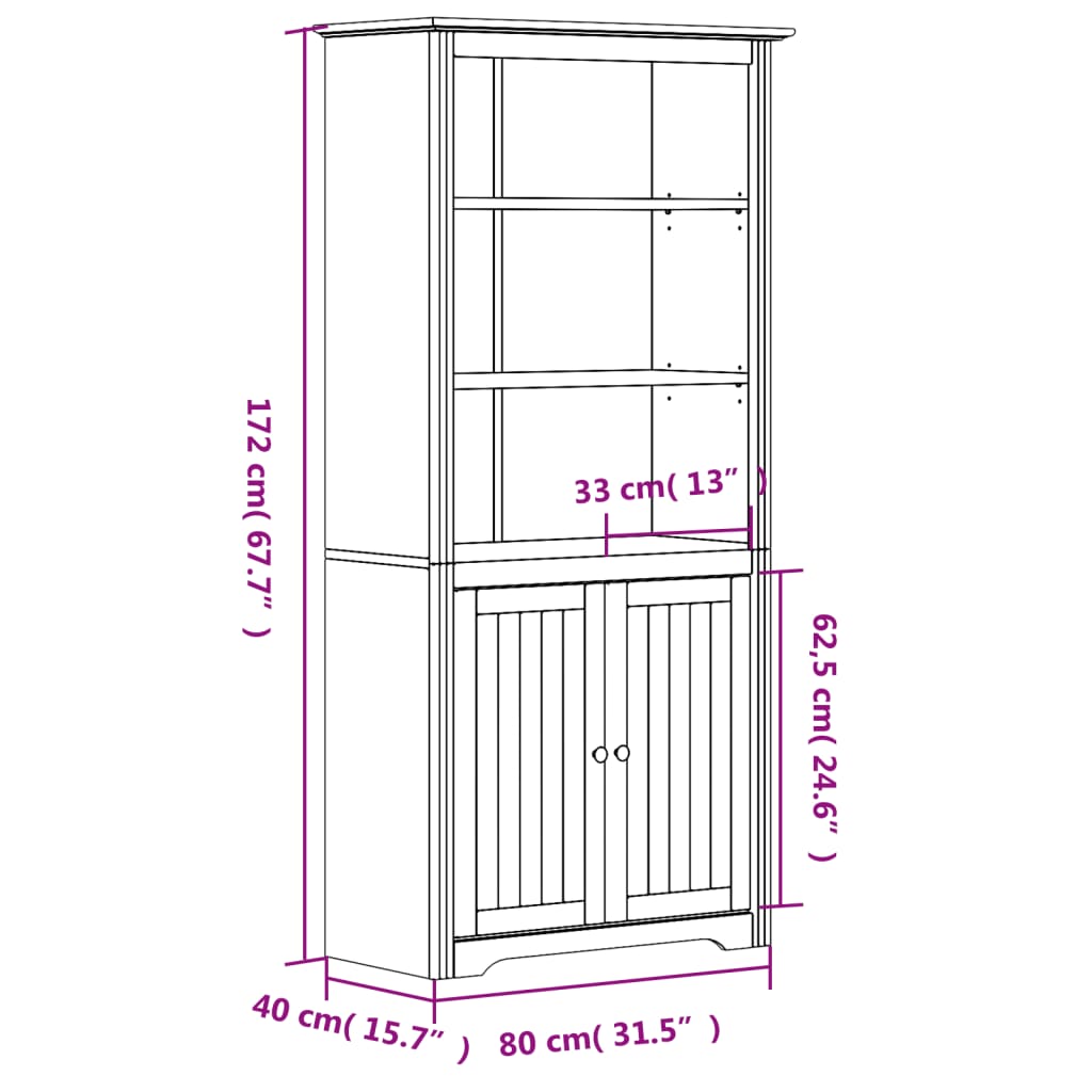 vidaXL Bookshelf Storage File Cabinet Shelf with Doors BODO Solid Wood Pine-24