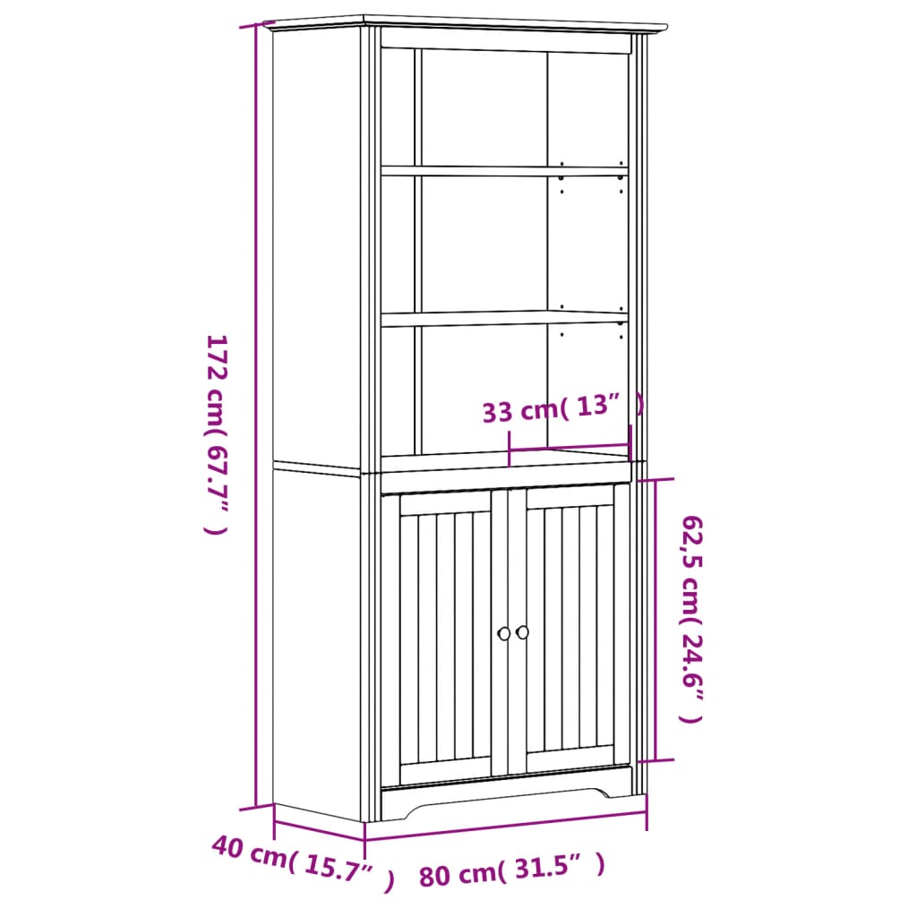 vidaXL Bookshelf Storage File Cabinet Shelf with Doors BODO Solid Wood Pine-16