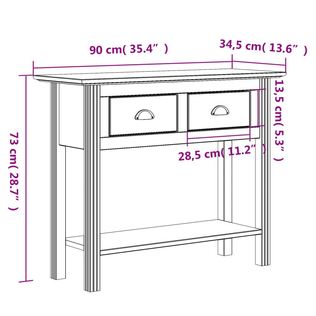 vidaXL Console Table Accent Storage Sofa Console Table BODO Solid Wood Pine-19