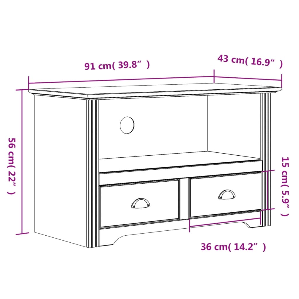 vidaXL TV Stand Storage Entertainment Center with 2 Drawers Solid Wood Pine-25