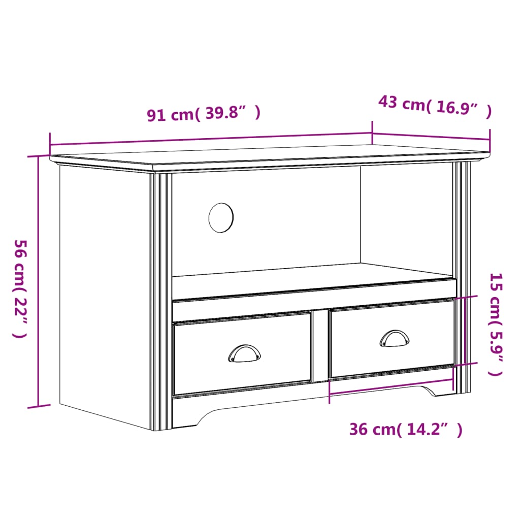 vidaXL TV Stand Storage Entertainment Center with 2 Drawers Solid Wood Pine-17