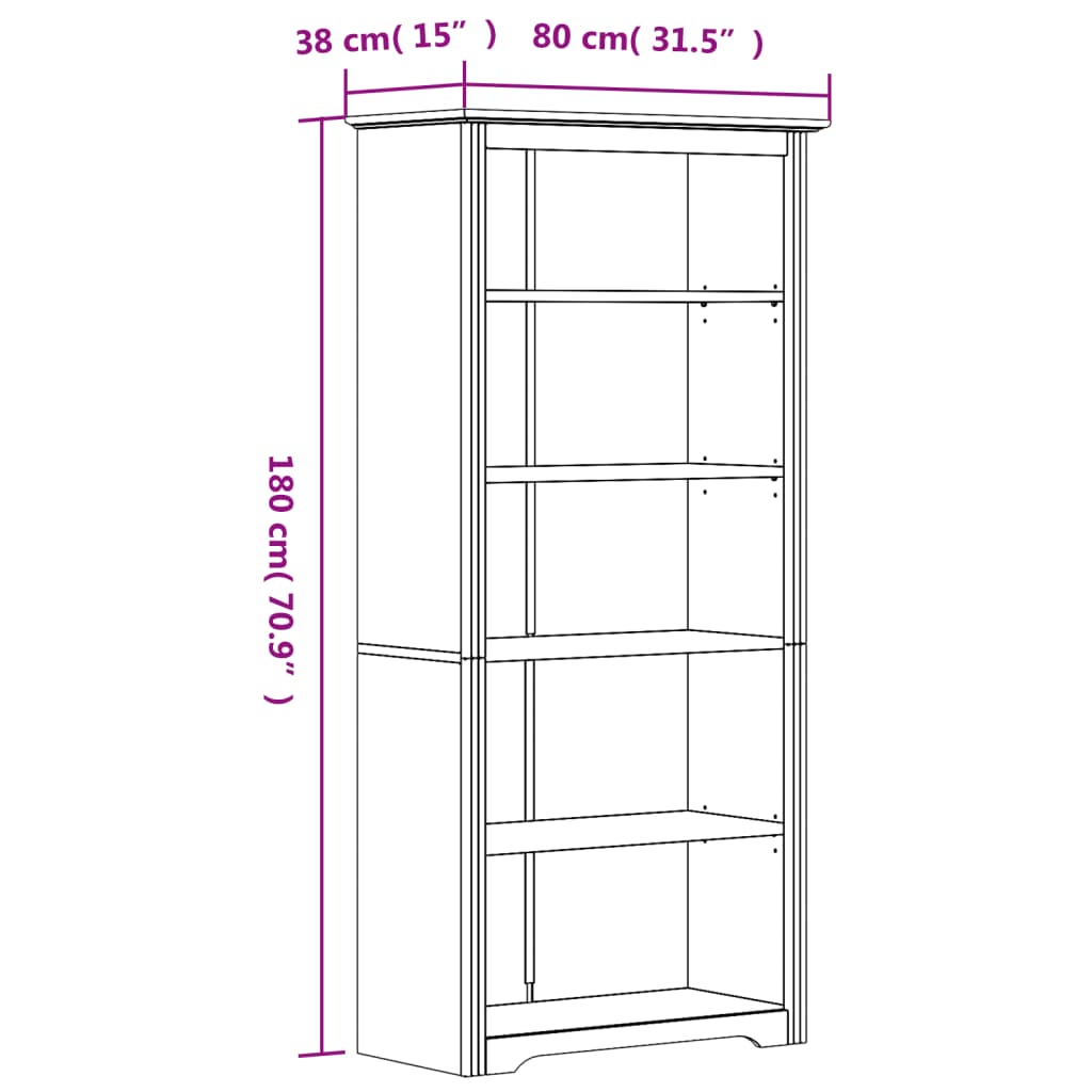 vidaXL Bookcase 5-Tier Storage Bookshelf with Shelves BODO Solid Wood Pine-10