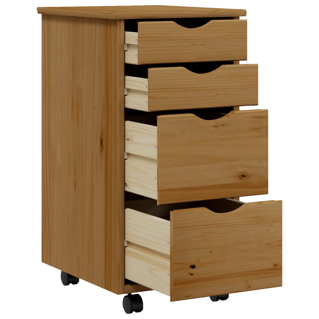 vidaXL Rolling Cabinet with Drawers Storage File Cabinet MOSS Solid Wood Pine-4