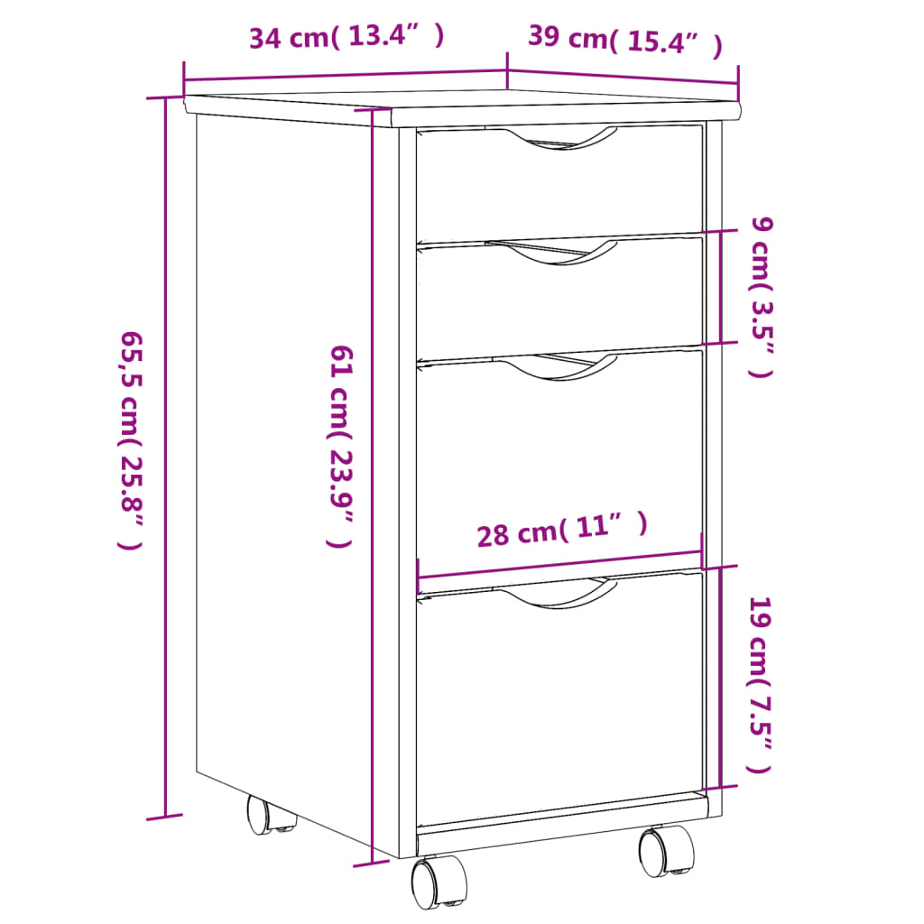 vidaXL Rolling Cabinet with Drawers Storage File Cabinet MOSS Solid Wood Pine-1