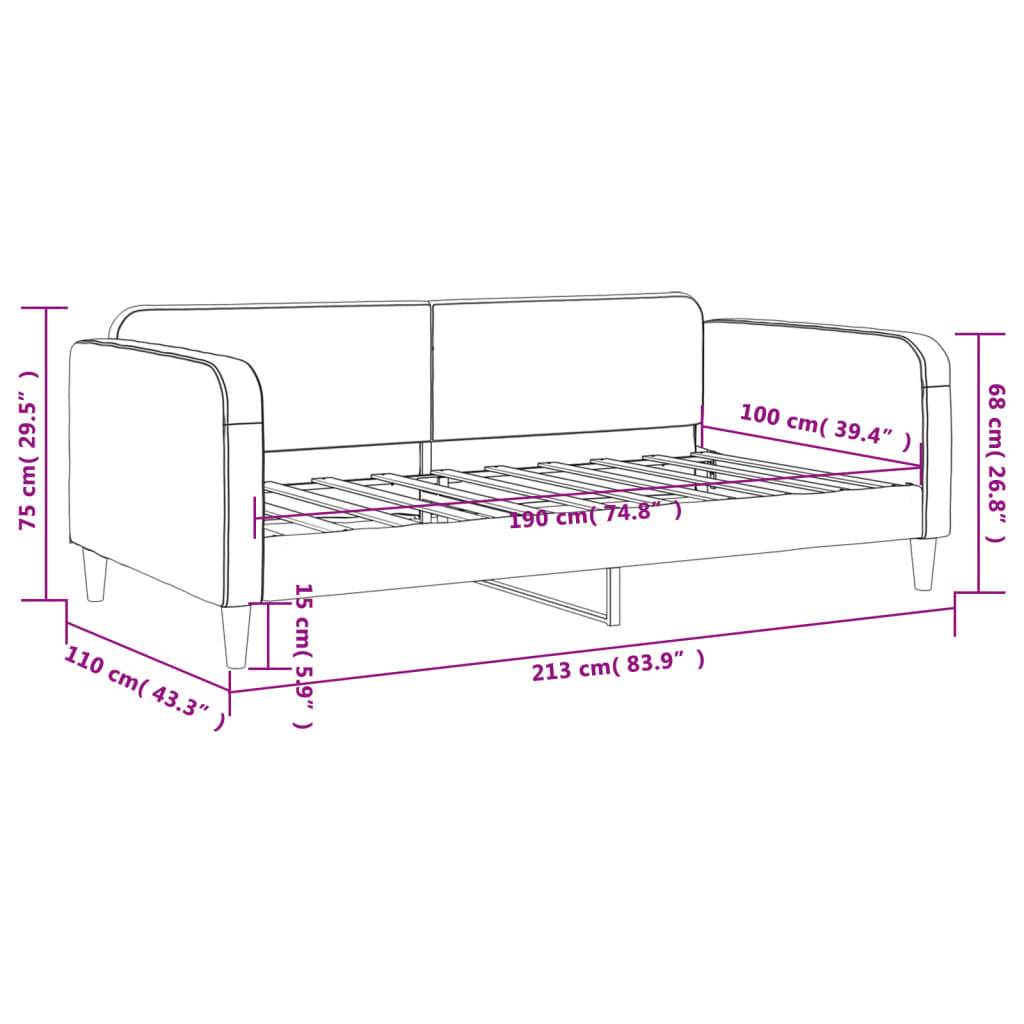 vidaXL Day Bed Light Gray 39.4"x74.8" Twin Fabric-6