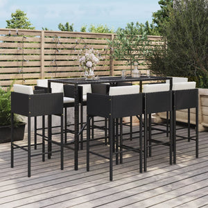 vidaXL Patio Bar Set Outdoor Wicker Table and Stool with Cushions Poly Rattan-0