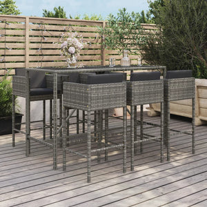 vidaXL Patio Bar Set Outdoor Wicker Table and Stool with Cushions Poly Rattan-0