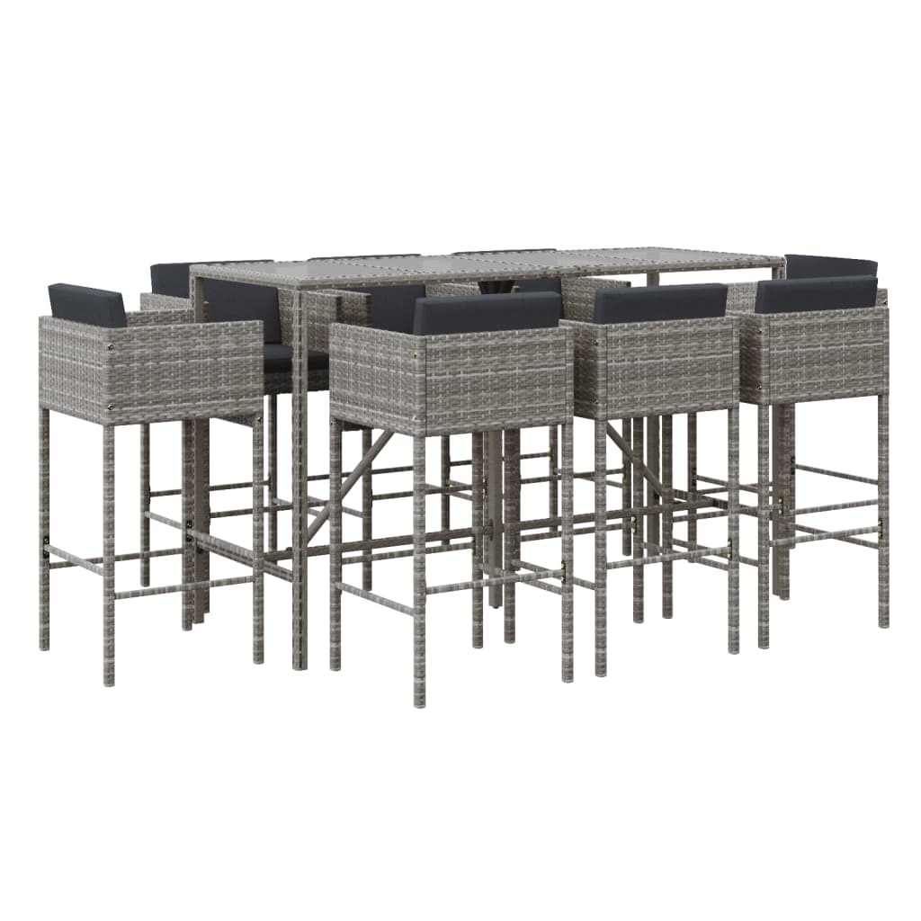 vidaXL Patio Bar Set Outdoor Wicker Table and Stool with Cushions Poly Rattan-7