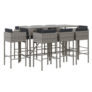 vidaXL Patio Bar Set Outdoor Wicker Table and Stool with Cushions Poly Rattan-7