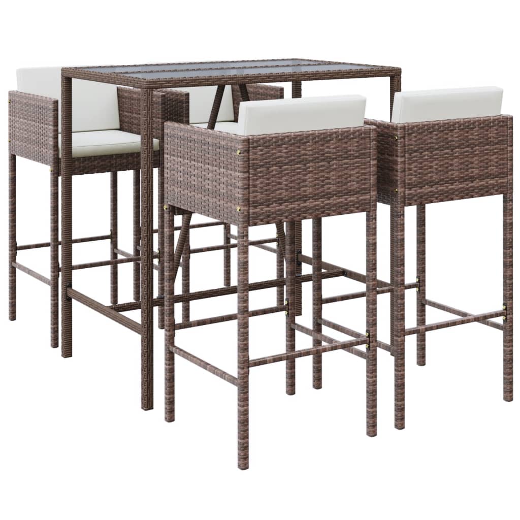 vidaXL Patio Bar Set Outdoor Wicker Table and Stool with Cushions Poly Rattan-7