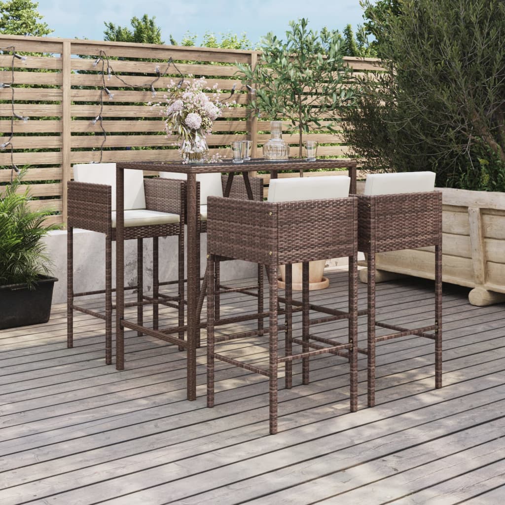 vidaXL Patio Bar Set Outdoor Wicker Table and Stool with Cushions Poly Rattan-0