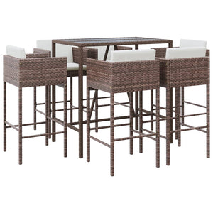 vidaXL Patio Bar Set Outdoor Wicker Table and Stool with Cushions Poly Rattan-7