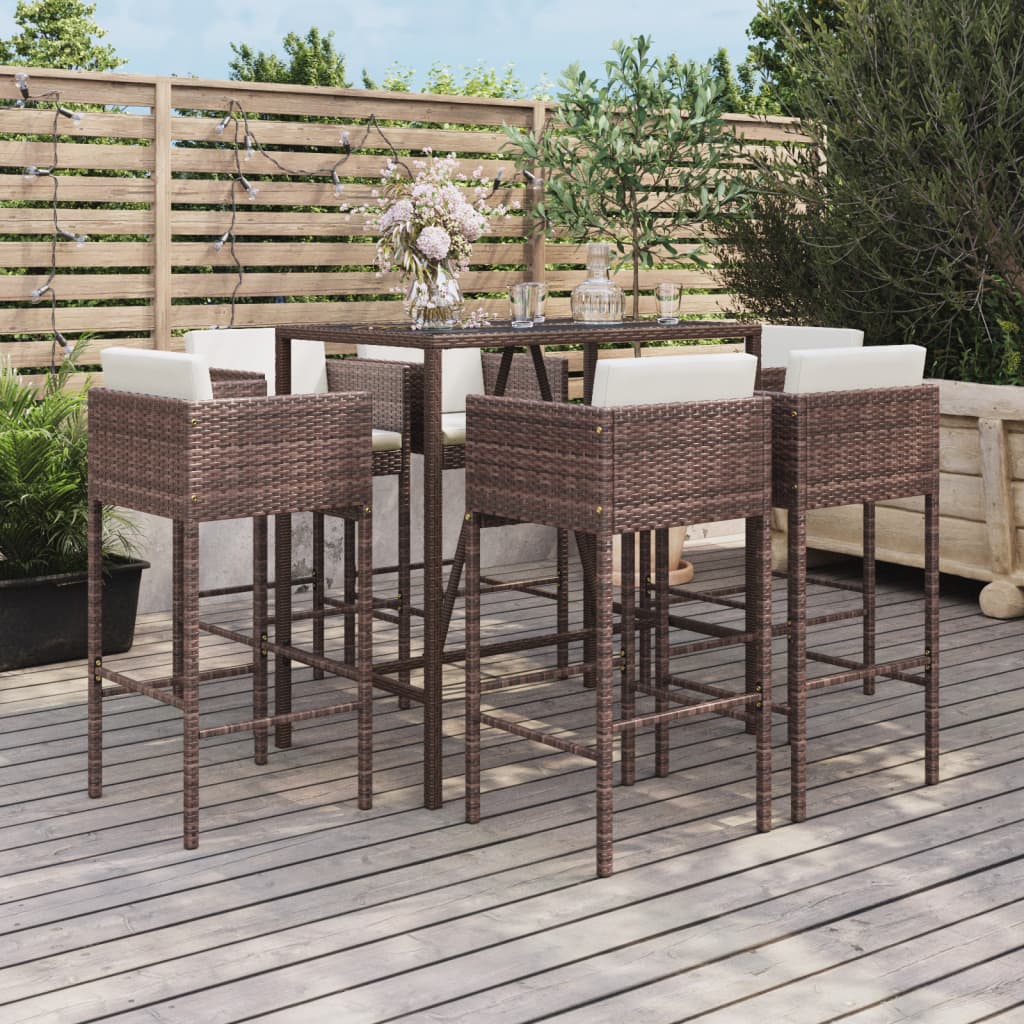 vidaXL Patio Bar Set Outdoor Wicker Table and Stool with Cushions Poly Rattan-0