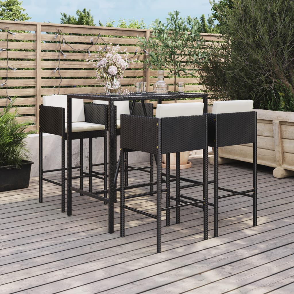 vidaXL Patio Bar Set Outdoor Wicker Table and Stool with Cushions Poly Rattan-0