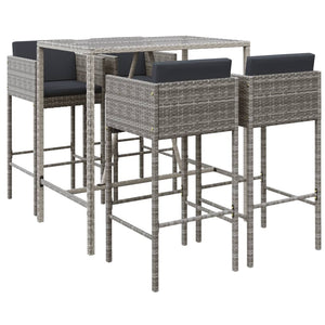 vidaXL Patio Bar Set Outdoor Wicker Table and Stool with Cushions Poly Rattan-7