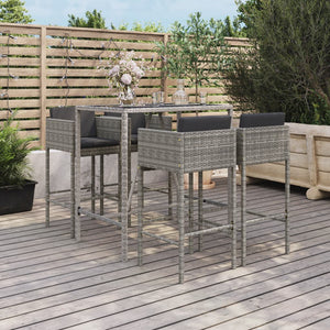 vidaXL Patio Bar Set Outdoor Wicker Table and Stool with Cushions Poly Rattan-0