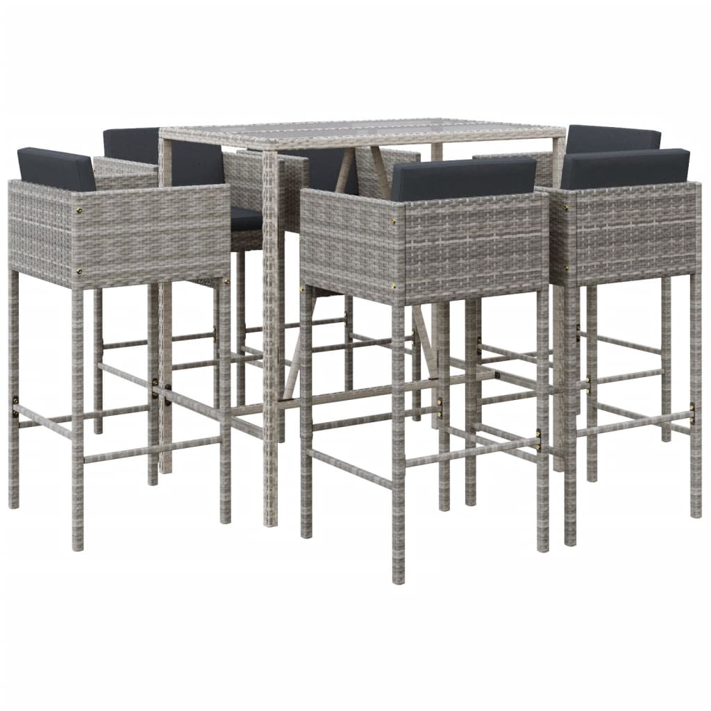 vidaXL Patio Bar Set Outdoor Wicker Table and Stool with Cushions Poly Rattan-7