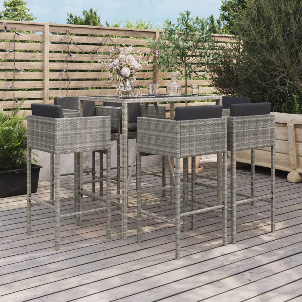 vidaXL Patio Bar Set Outdoor Wicker Table and Stool with Cushions Poly Rattan-0