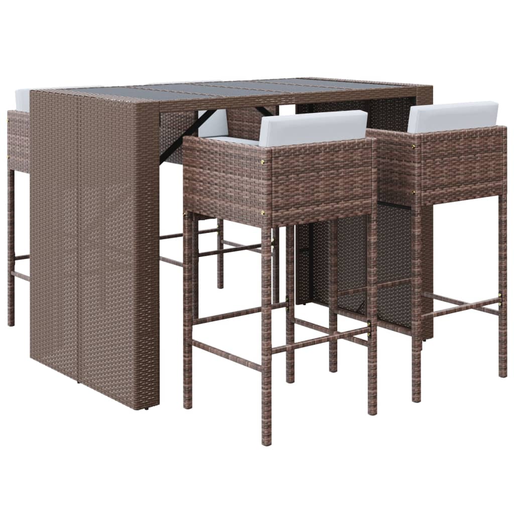 vidaXL Patio Bar Set 5 Piece Wicker Table and Stool with Cushions Poly Rattan-7