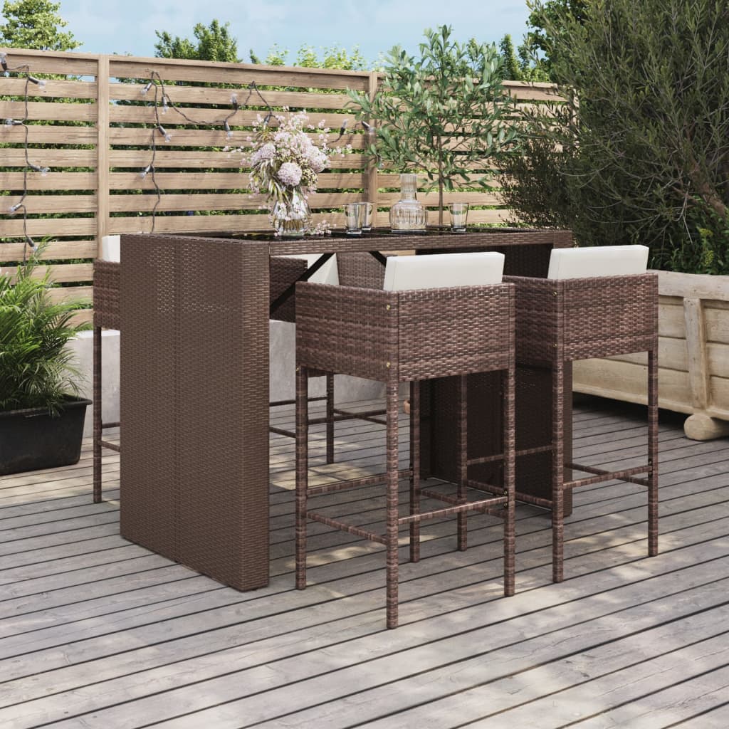 vidaXL Patio Bar Set 5 Piece Wicker Table and Stool with Cushions Poly Rattan-0