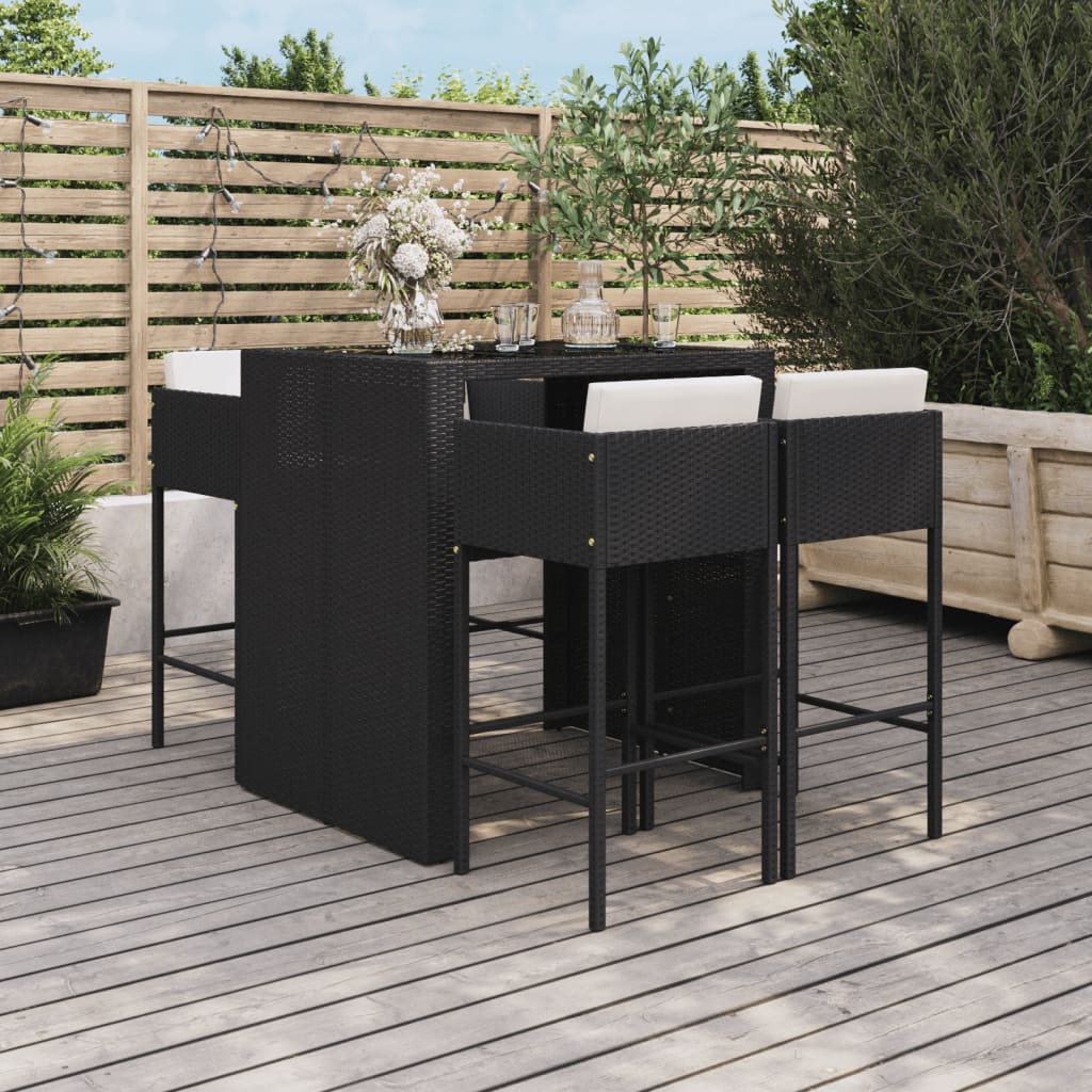 vidaXL Patio Bar Set 5 Piece Wicker Table and Stool with Cushions Poly Rattan-0