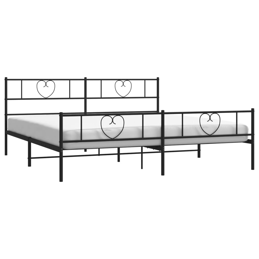 vidaXL Metal Bed Frame with Headboard and Footboard Black 76"x79.9" King-1