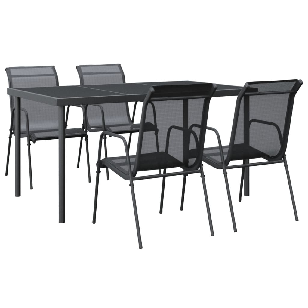 vidaXL Patio Dining Set Outdoor Table and Chair Black Steel and Textilene-0