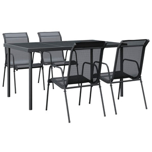 vidaXL Patio Dining Set Outdoor Table and Chair Black Steel and Textilene-0