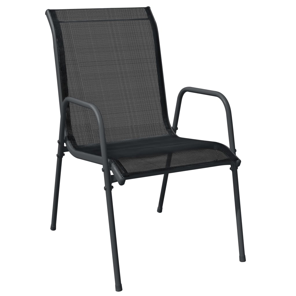 vidaXL Patio Dining Set Outdoor Table and Chair Black Steel and Textilene-3