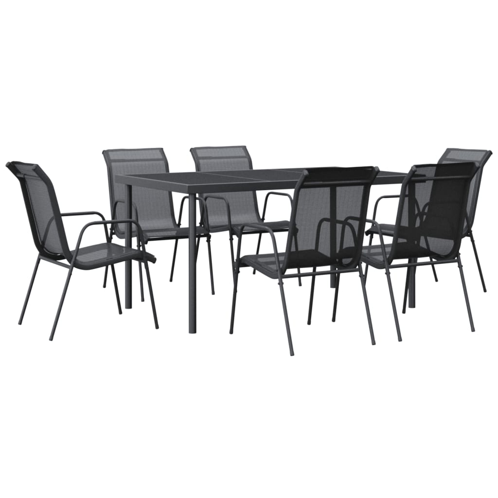 vidaXL Patio Dining Set Outdoor Table and Chair Black Steel and Textilene-0