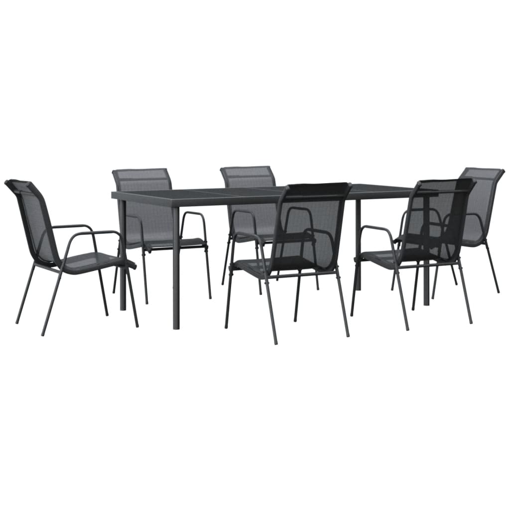 vidaXL Patio Dining Set Outdoor Table and Chair Black Steel and Textilene-0